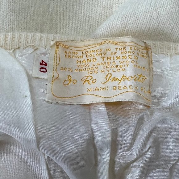 Vintage 50s Beaded Cardigan 40 / Medium Cream Lambswool Angora Pinup Rockabilly - Picture 11 of 12